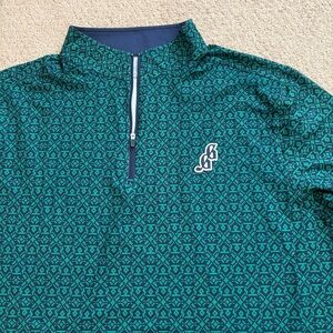 Good Good Golf ‘Mountain’ Q Zip Pullover Sweater Green Blue Patter Sz Large